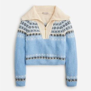 J. Crew Women's Fair Isle Blue and Cream soft knit Sweater
